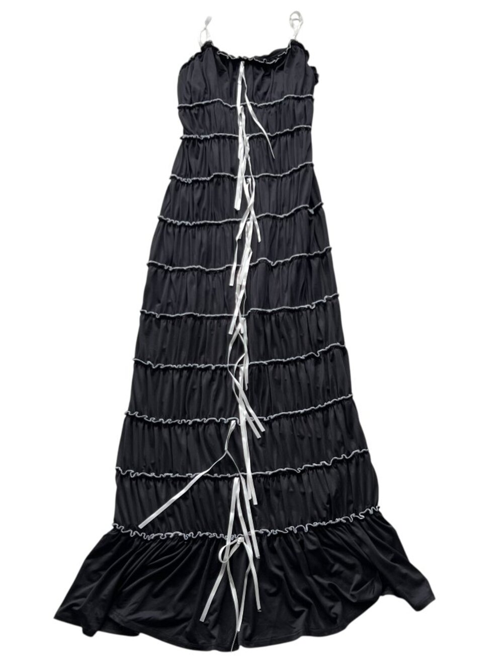 Madden Girl maxi dress medium black white trim ruffles tiered bows sleeveless